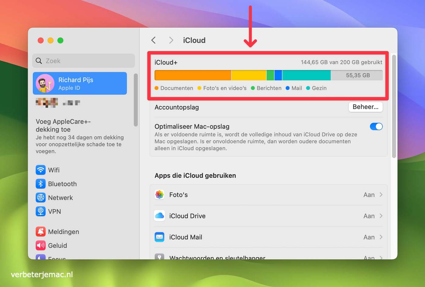iCloud-beheer-mac Opslag controle iCloud