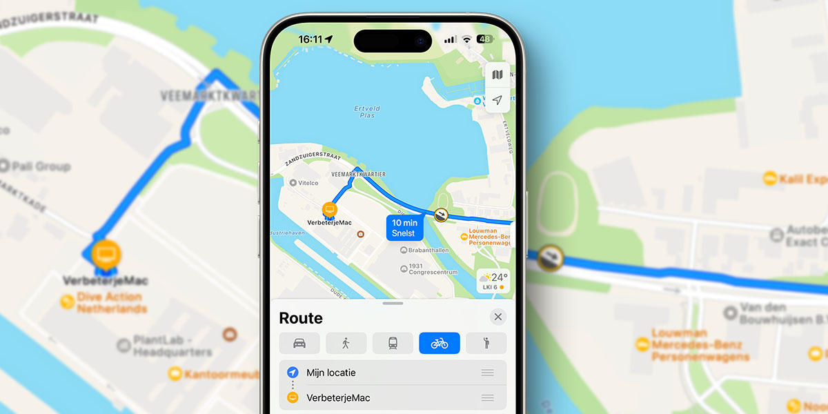 fietsroutes-in-nederland-apple-kaarten Fietsroutes in Nederland in de kaarten app van Apple