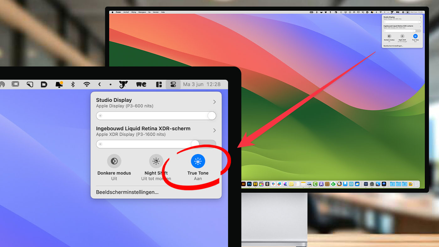 true-tone-menubalk-pijl True Tone instellen op de Mac