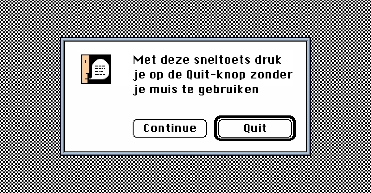 Mac-quit-knop-system7 Een dik omlijnde beeldschermknop in Mac OS 7