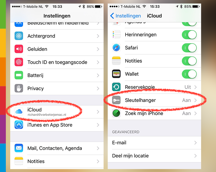 iCloud-sleutelhanger iPhone iPad instellingen