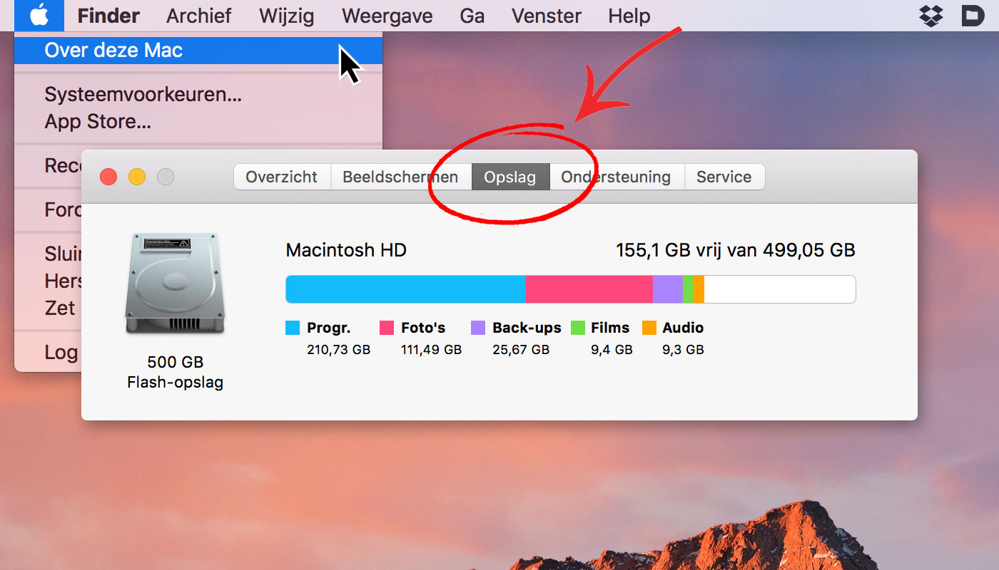 macOS Sierra voorbereiden - zorg voor voldoende opslag