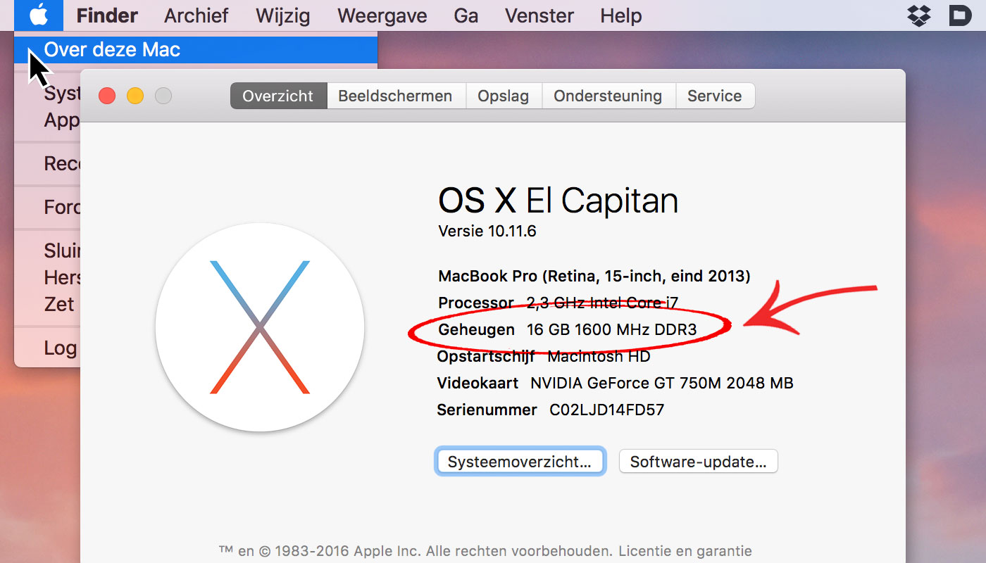 macOS Sierra voorbereiden - zorg voor voldoende RAM