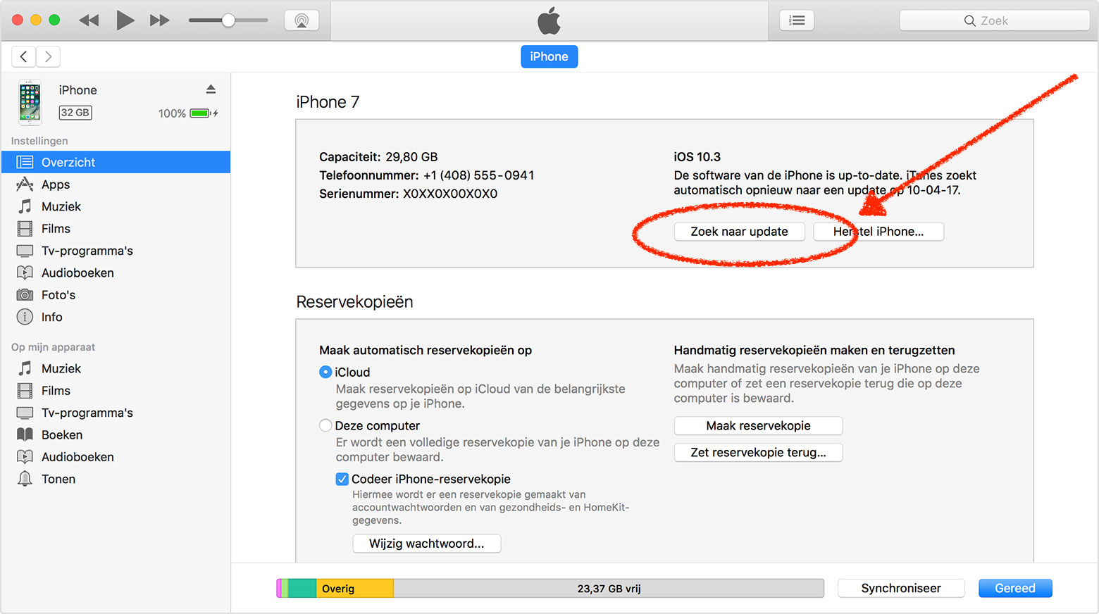 iOS11 voorbereiden, Doe het veilig in iTunes