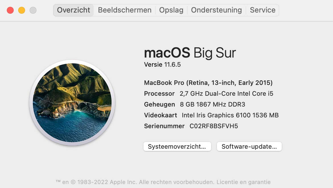 over deze Mac macOS Big Sur