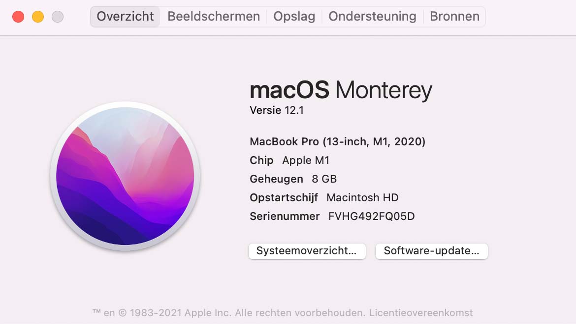 over deze Mac macOS Monterey