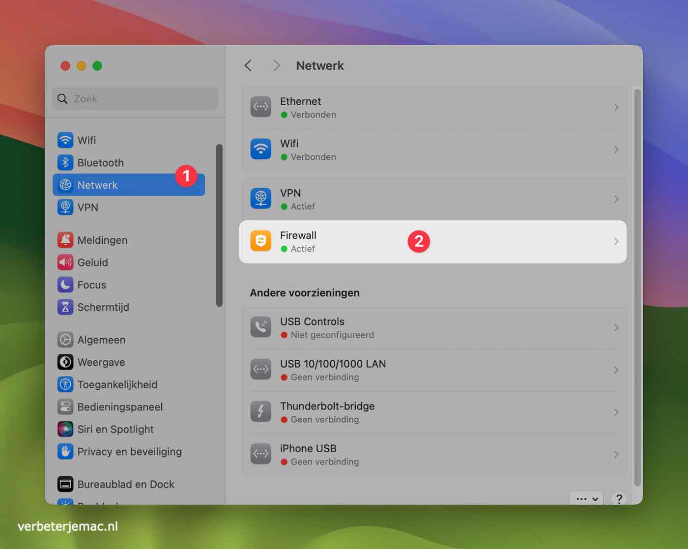 Sonoma: Firewall uitschakelen