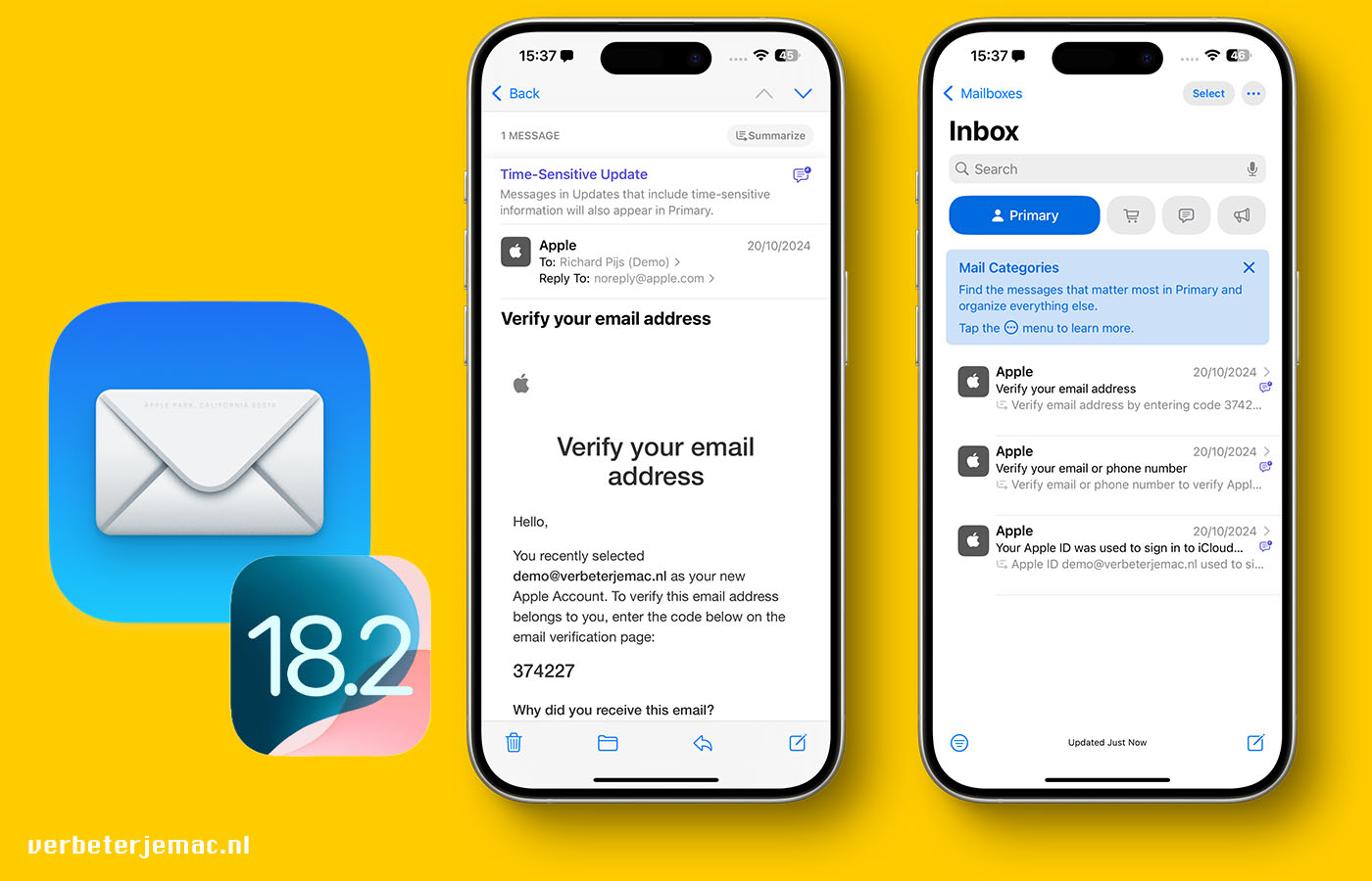 Apple Mail in iOS 18.2 op de iPhone