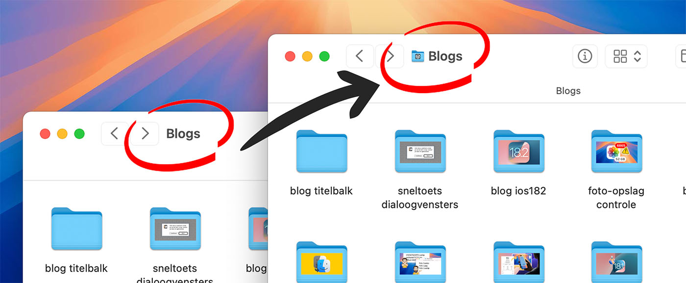 symbolen naast titelbalk