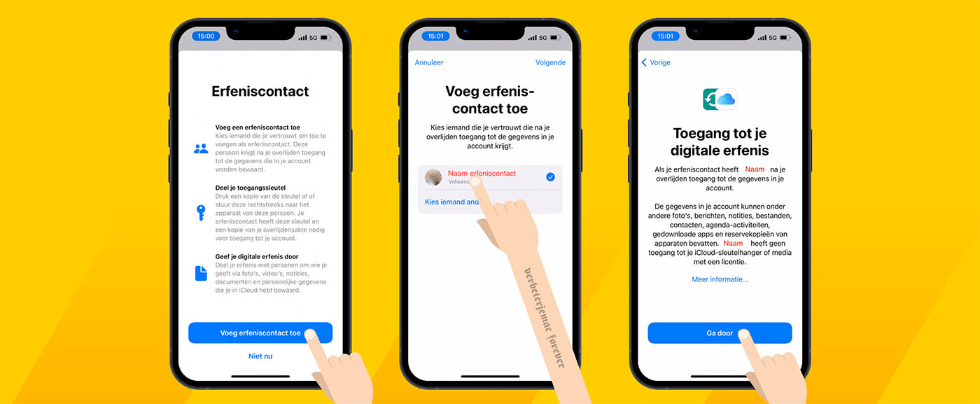 Erfeniscontact instellen op de iPhone