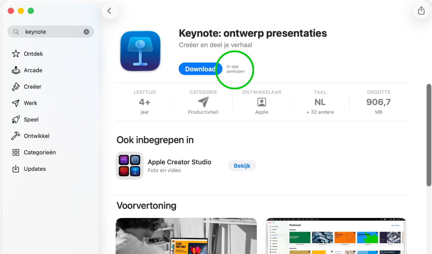 Pages, Number en Keynote hebben nu een vermelding 'in-app aankopen'