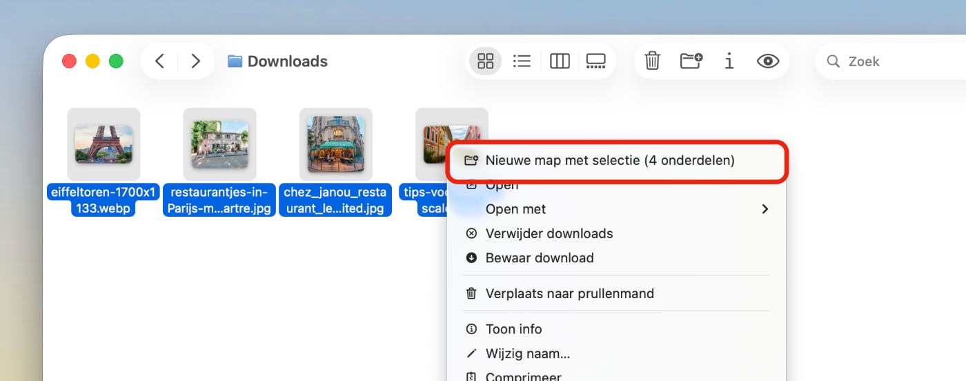Nieuwe map met selectie