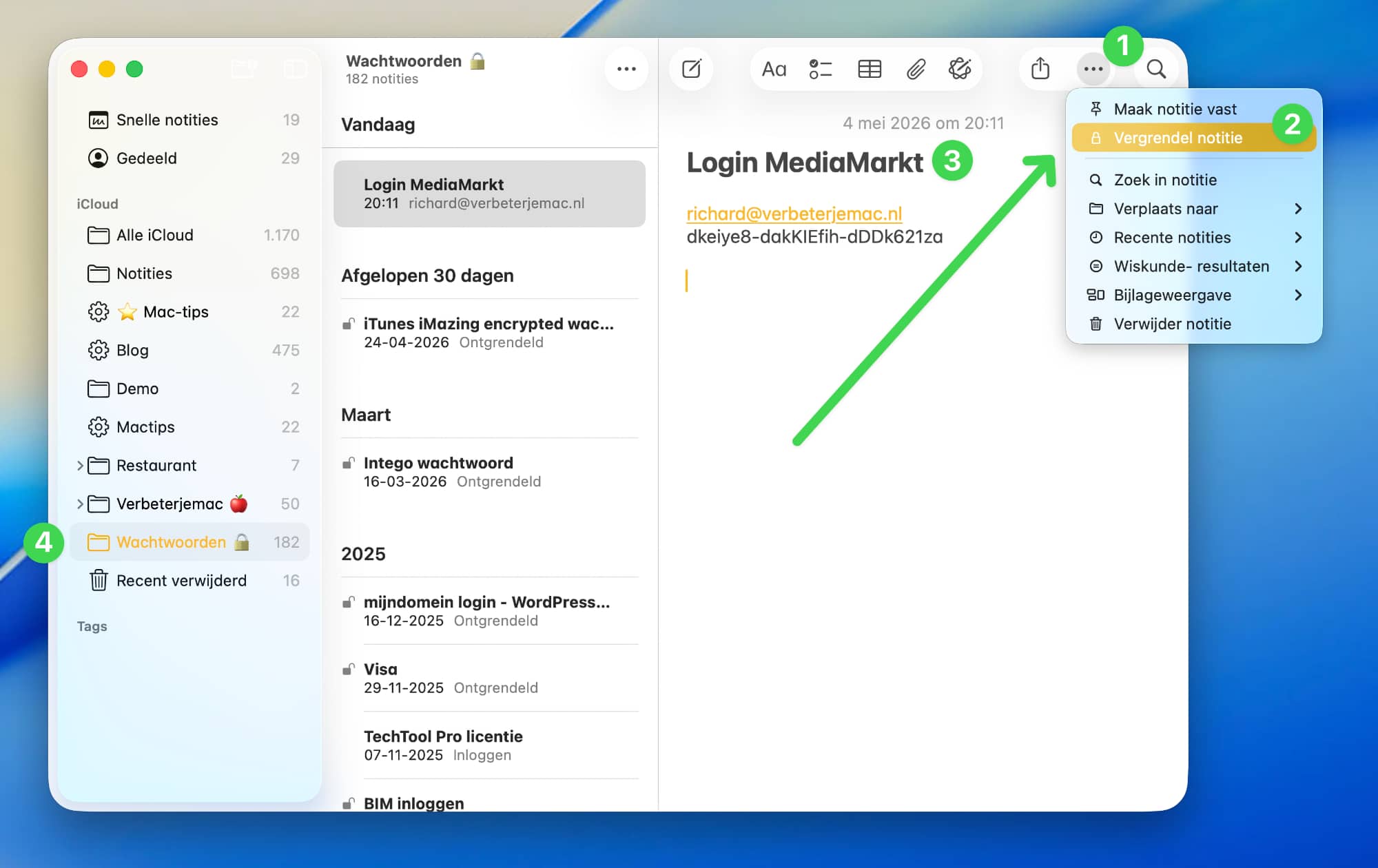 Notities op de Mac vergrendelen
