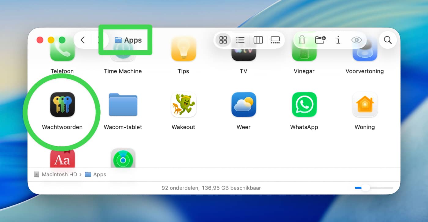 Wachtwoorden-app vind je terug in de map Apps op elke Mac